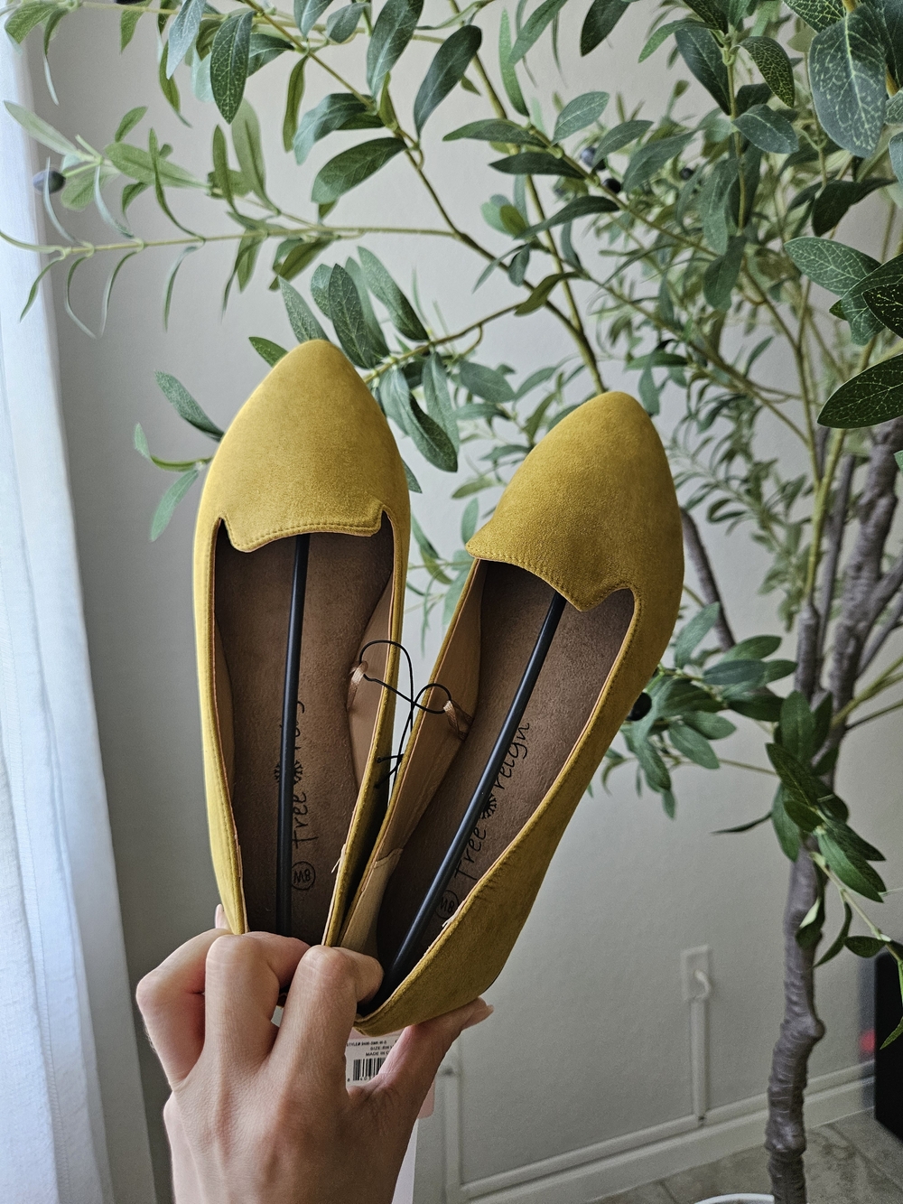 Women's Mustard Yellow Suede-Look Pointed Toe Flats